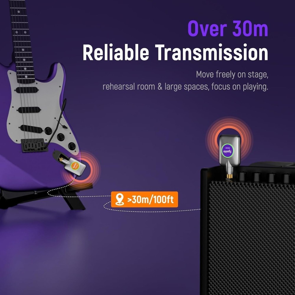 Synido 5.8GHz Rechargeable Wireless Guitar System Transmitter Receiver
