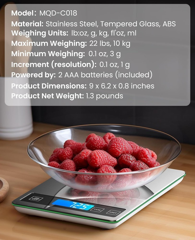 Sleek 22lb Kitchen Scale - Digital Display & Easy Tare Function for Home Use