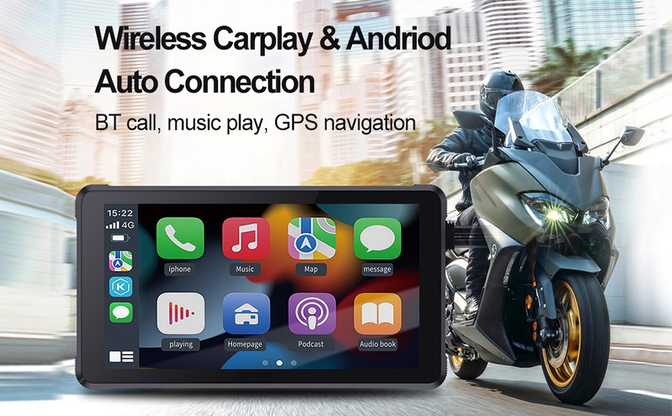 5.5" Motorcycle GPS Navigation Touch Screen Wireless CarPlay Android Auto Cam