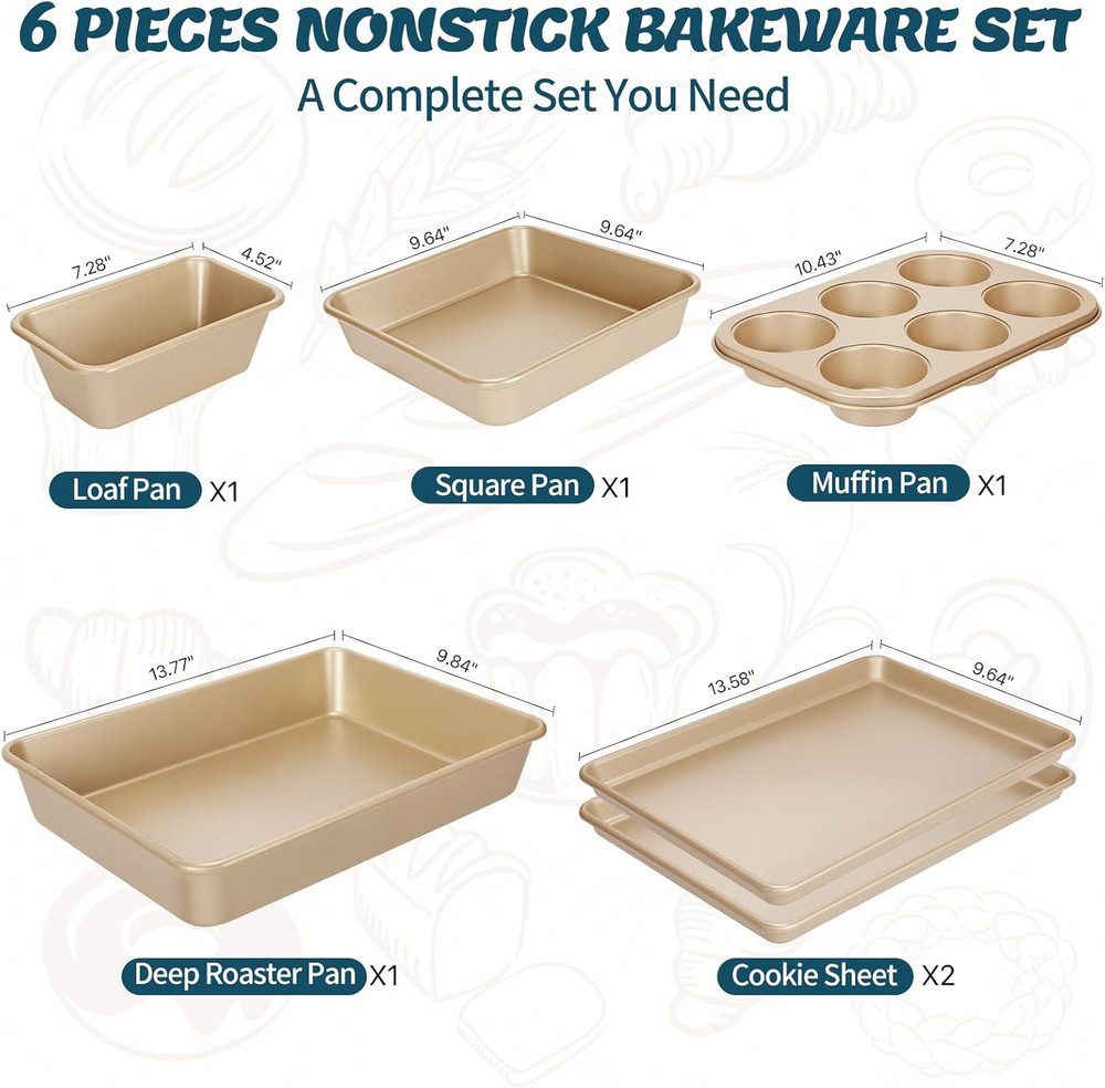 Baking Pans Set, Nonstick Stackable Bakeware Sets, Oven Pans for Cooking, 6 Pie