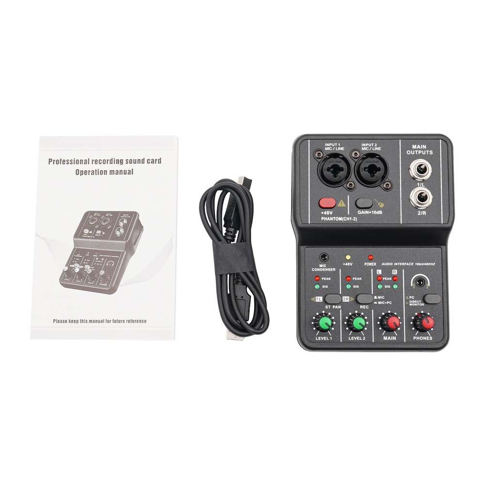 2 Channel Mixing Console Live Studio Audio DJ Mixer Sound Board USB Interface