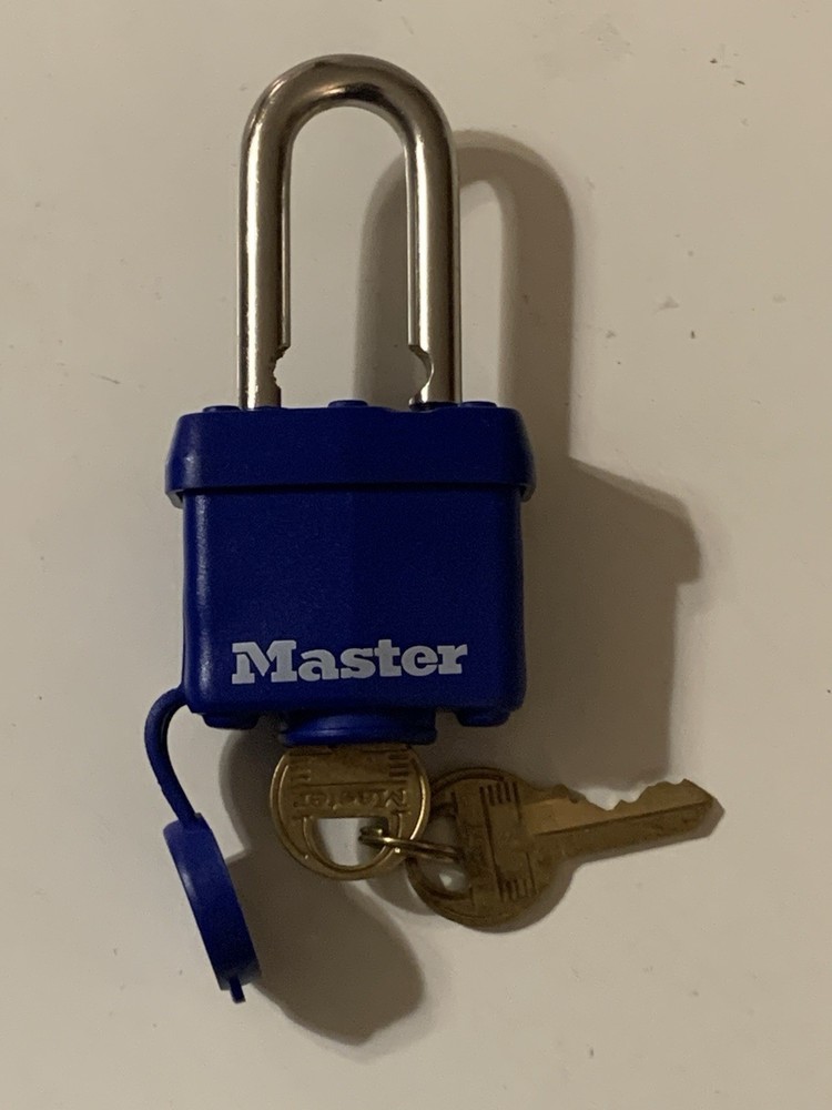 Master Lock Blue Pad Lock Tough Under Fire Keyed With 2 x Keys