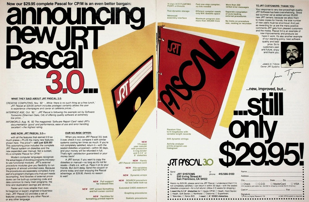 1983 JRT Pascal 3.0 For CP/M Computer Language Software - Vintage Technology Ad