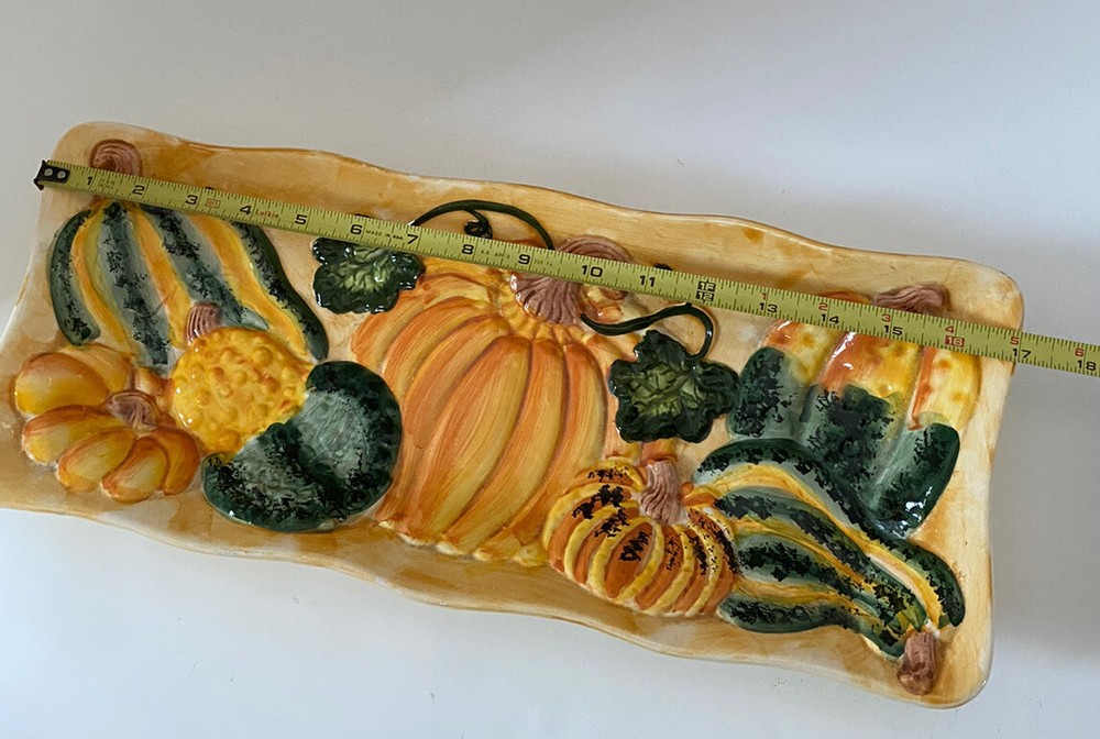 Ceramic Fall Harvest Pumpkin Rectangle Serving Platter Cardinal Inc 17 X 7