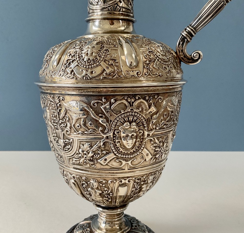 Antique Solid Silver Cellini Ewer Victorian