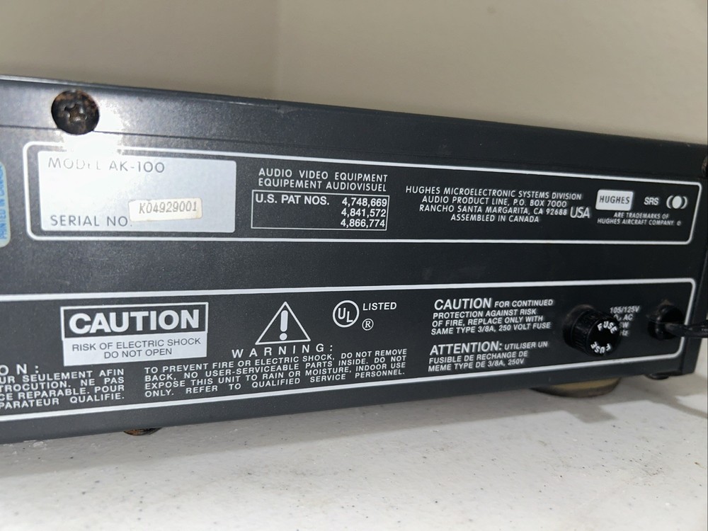 Hughes AK-100 SRS Sound Retrieval System Stereo Processor As Is Untested