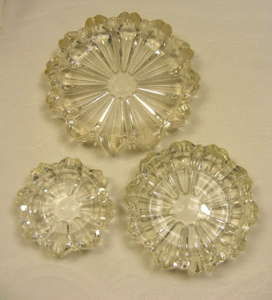 Vintage Depression Glass Stackable Ash Tray Set of 3 Three 12-d
