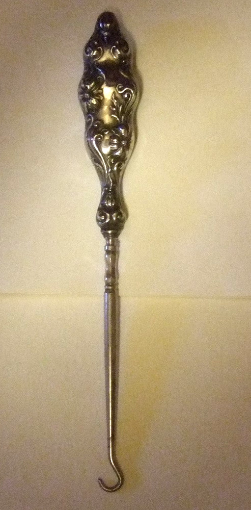 Sterling Button Hook Antique Repousse Sterling Vanity Heirloom