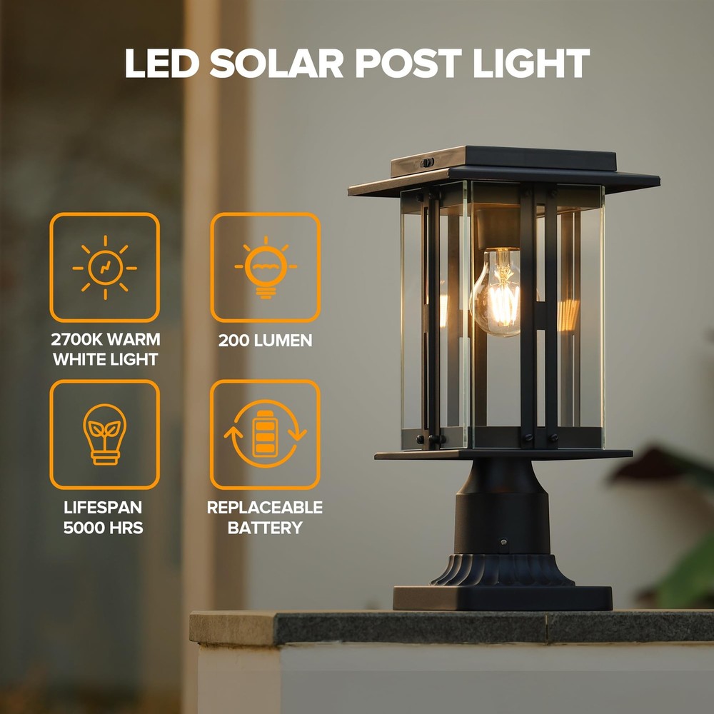 Lutec Solar Post Light 200 Lumens Waterproof