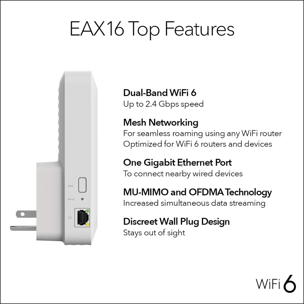 AX2400 WiFi 6 Mesh Range Extender, Dual-Band, Wall-Plug, Gigabit Etherne