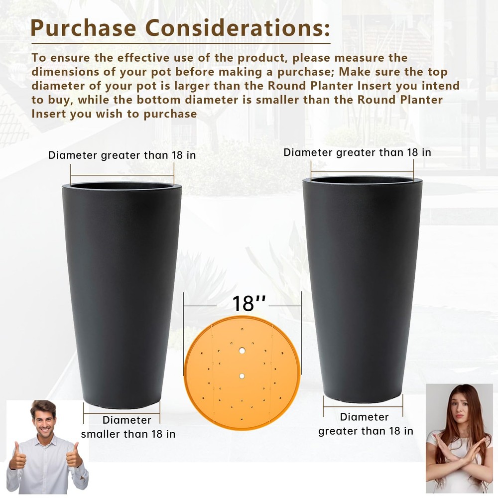 2Pcs Planter Inserts for Large Pots, 18" Round Plastic Planter Insert with Dr...