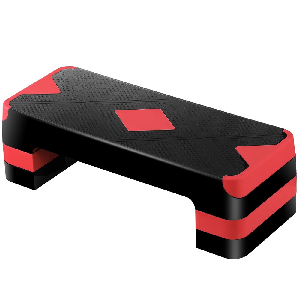 Aerobic Step Platform w/Adjustable 3-Level Risers Non-Slip Exercise Stepper Red