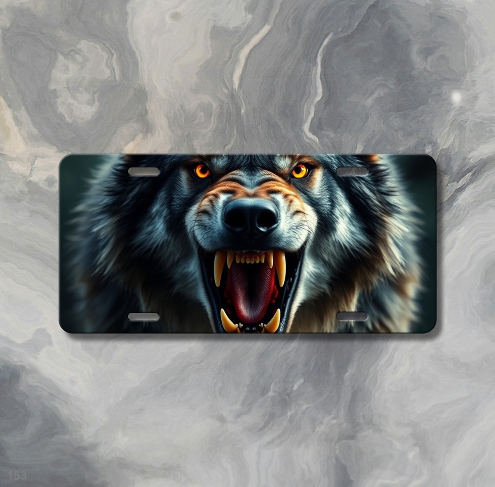 Hyperrealistic Wolf License Plate Fierce Expression Customizable Front Plate Hol