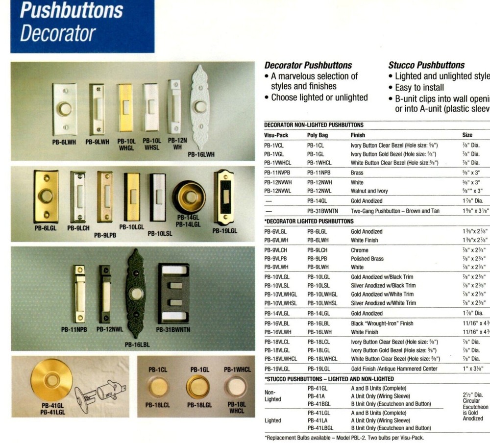 NuTone Push Button Not-Lighted ECONOMY Pushbutton GOLD FINISH NEW PB-6V