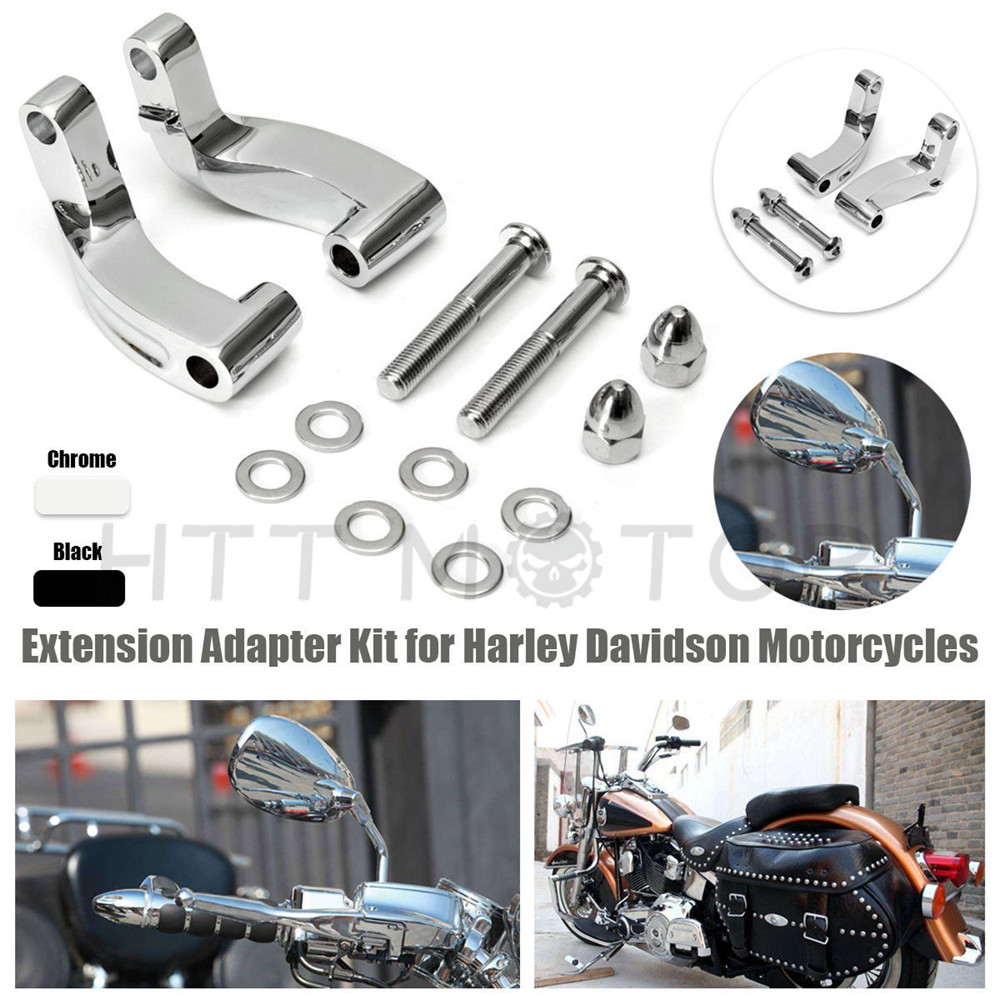 2pcs Chrome Motorcycle Mirror Relocation Extension Adapter Adaptor For Harley US