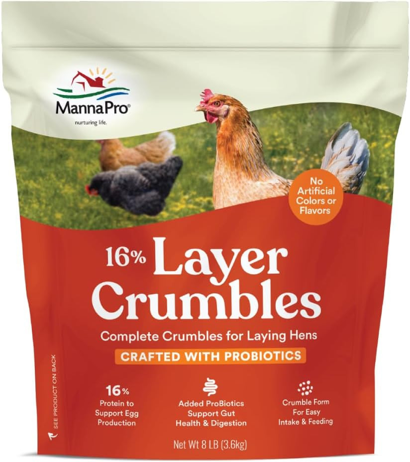 Manna Pro Chicken Feed – 16% Protein Layer Crumbles with Probiotics, Complete Ch