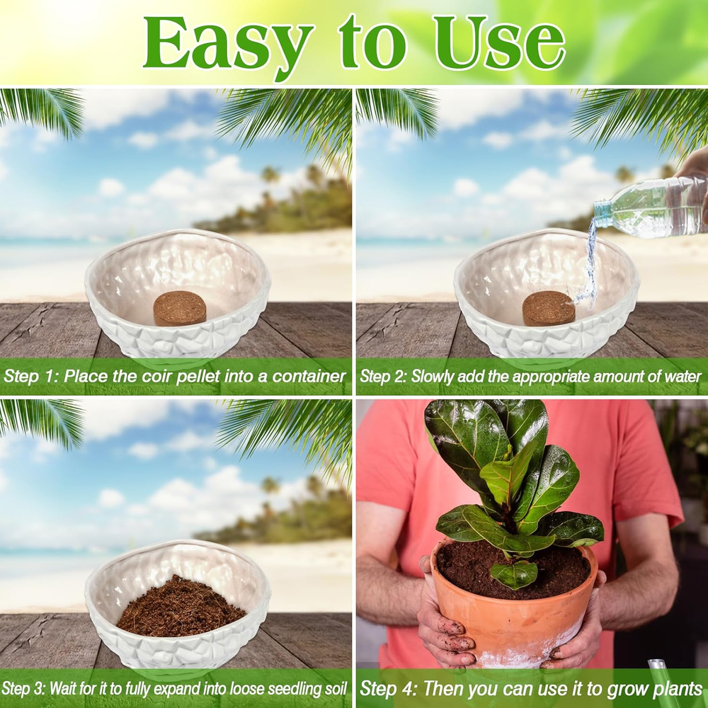100 Pcs (40Mm) Compressed Coco Coir Fiber Potting Soil Seed Starters - Organic C
