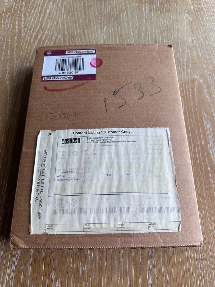 Lotus 123 Software Distribution kit for Digital VAX computers in original box