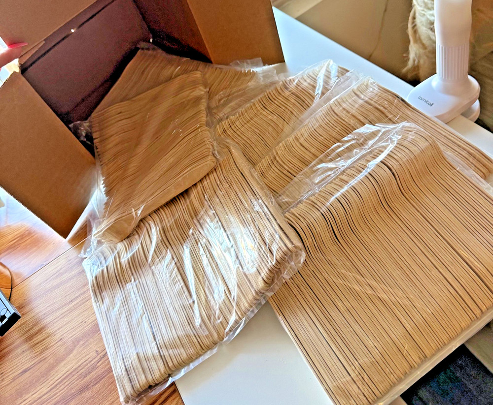 700 wooden forks - wrapped