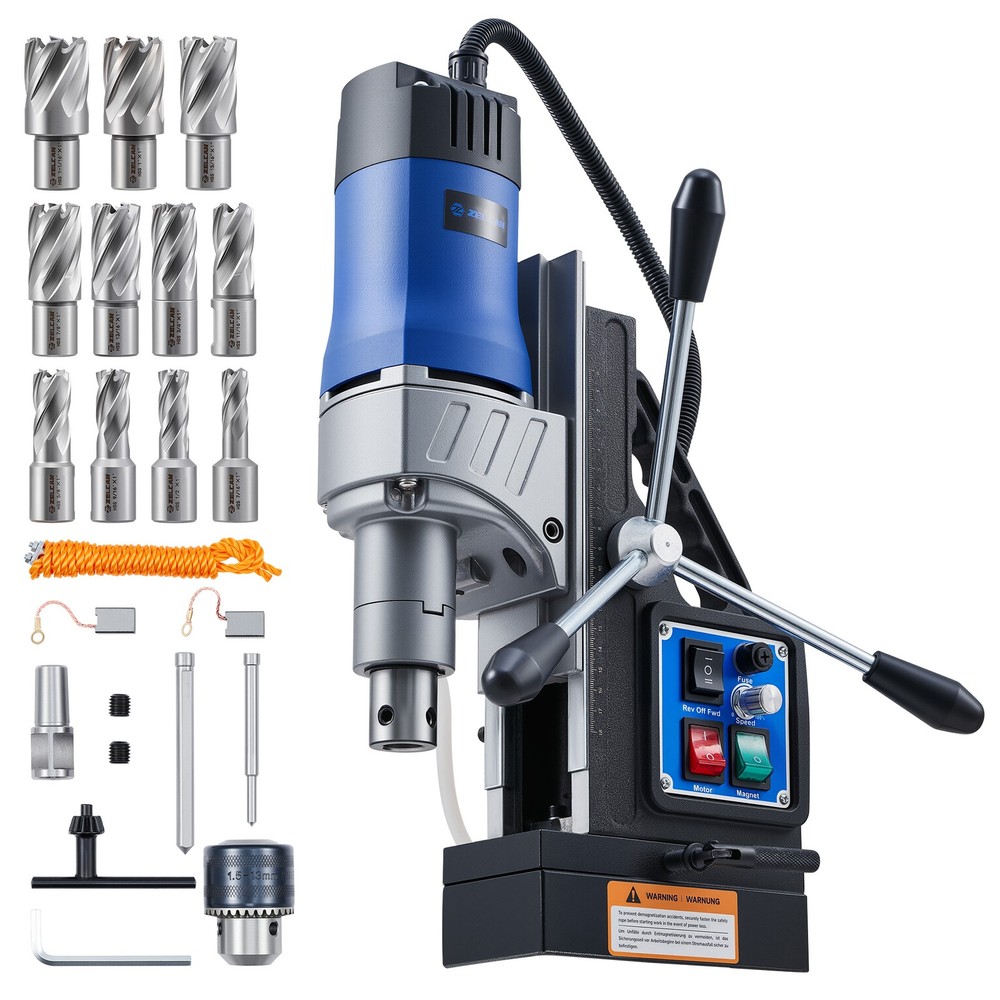 1550W Electric Magnetic Drill Press Rotating Base w. 11 Bits Forward/Reverse US