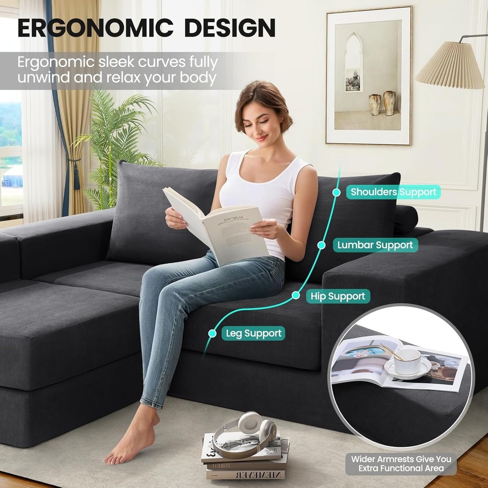 110" Modular Sectional Sofa Couches with Deep Seat, L Shaped Memory Foam Cloud