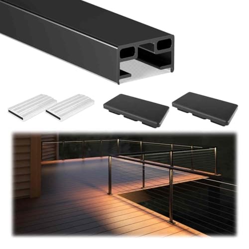 Upgraded 6'6" Aluminum Black Rectangular Cable LED Handrail 1× LED Handrail