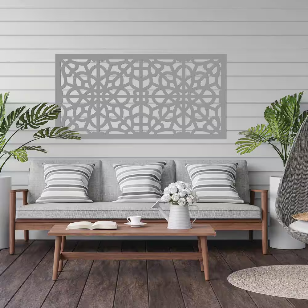 2 Ft. X 4 Ft. Fretwork Gray Polypropylene Decorative Screen Panel