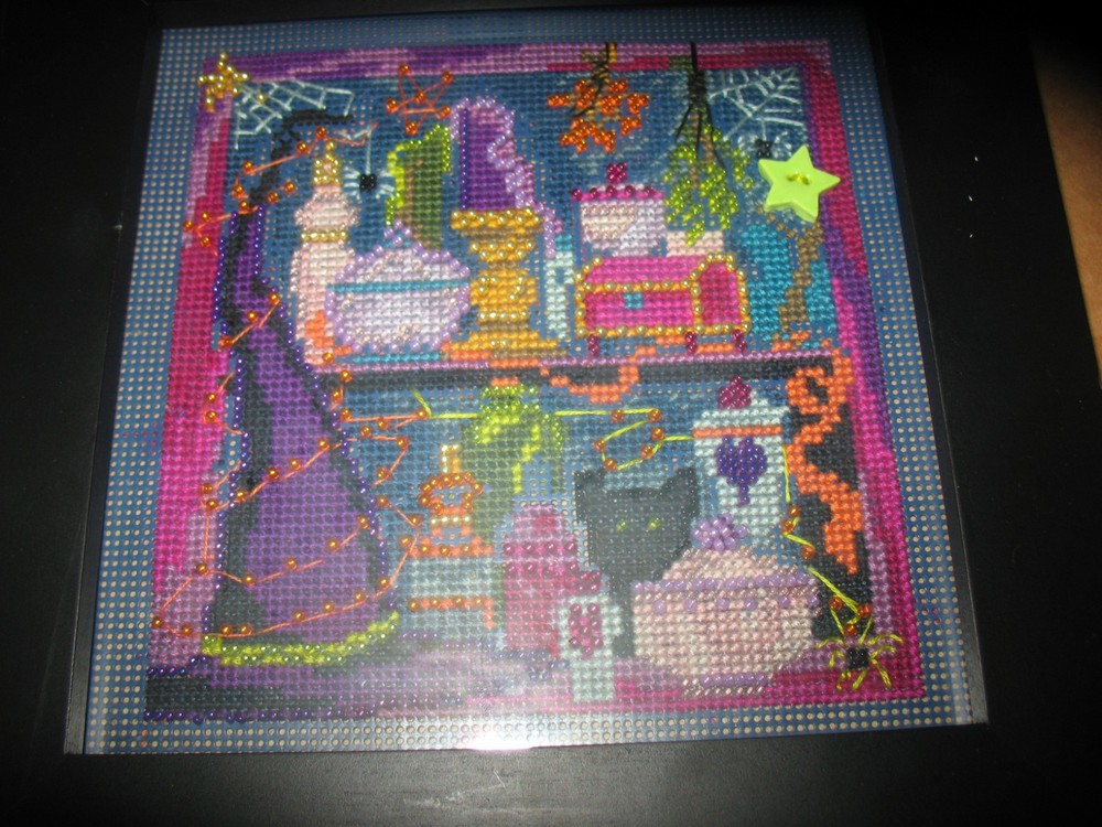 2 Completed Mill Hill Halloween Beaded Cross Stitch Framed