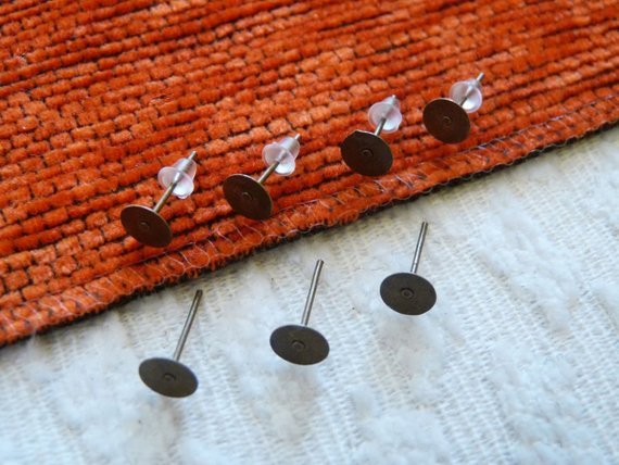 Earring Posts Gold or Silver Plate Bronze Dull Silver 3 - 10MM Glue