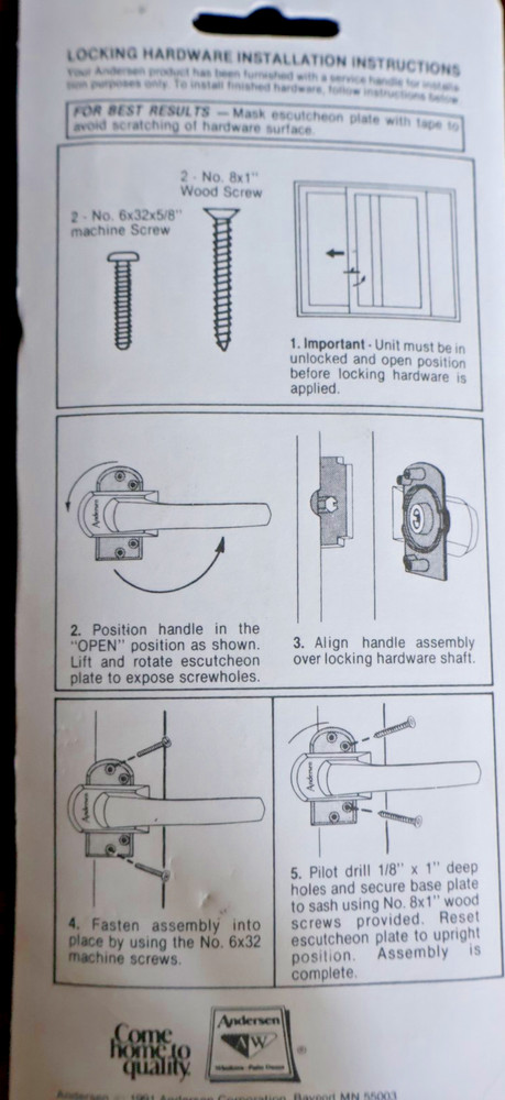 New Old Stock Andersen Corp. Perma-Shield Gliding Window Lock Handle White