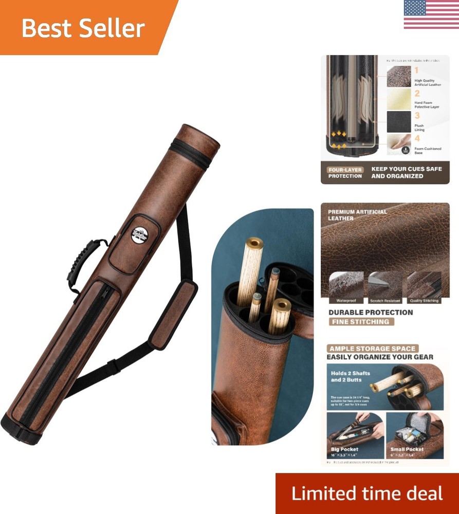 2x2 Billiard Cue Case with Soft Cushion & Adjustable Shoulder Strap