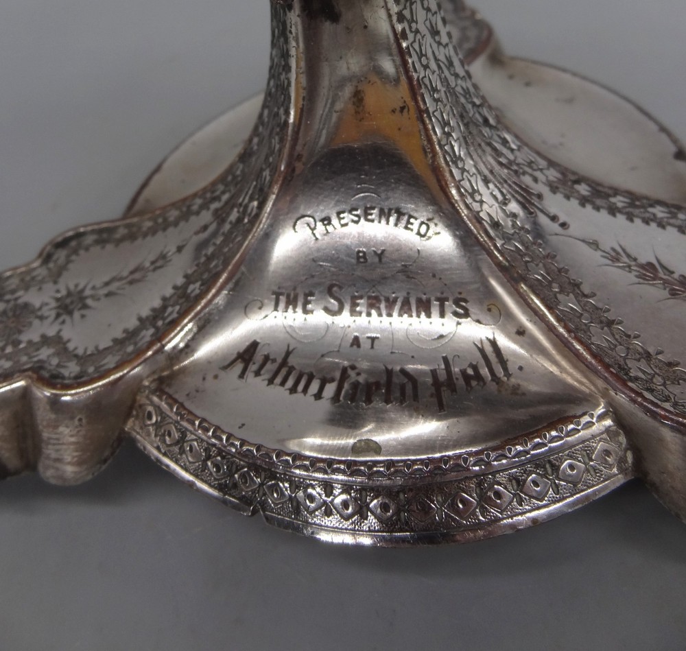 Superb 1880 Arborfield Hall Silver Plated Candlestick Presented by the Servants