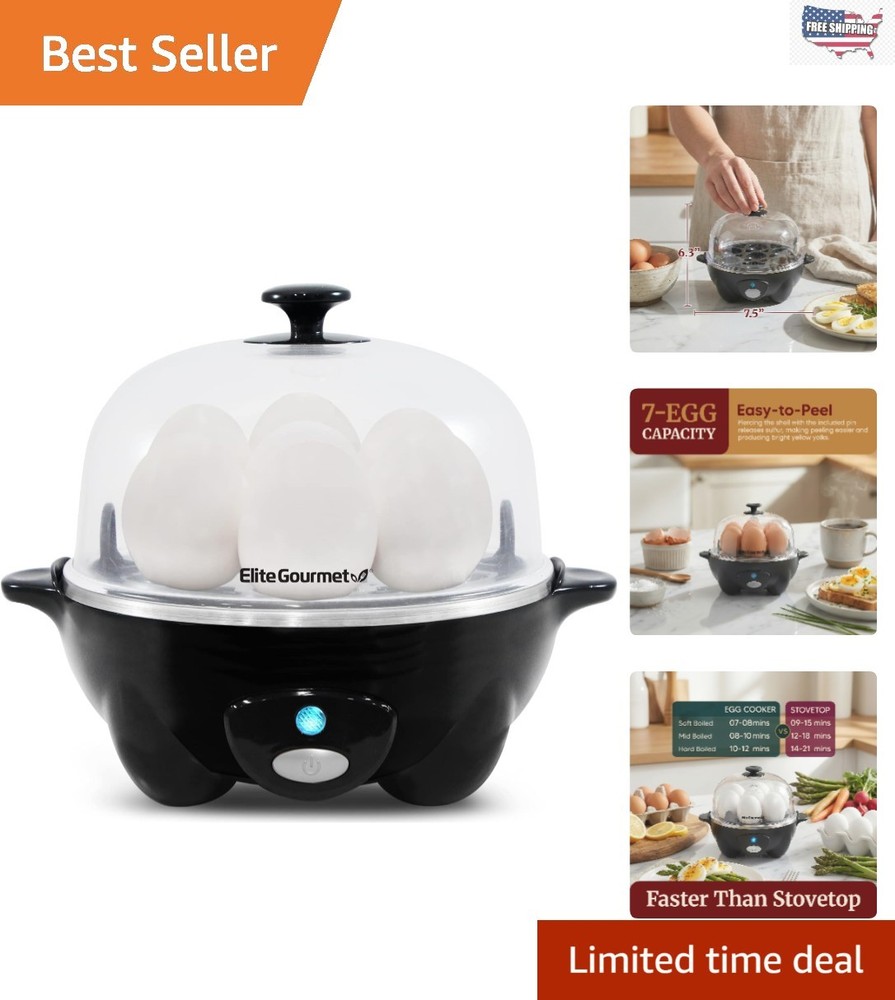 Compact Egg Cooker for 7 Eggs - Includes Recipe Booklet & Auto Shut-Off