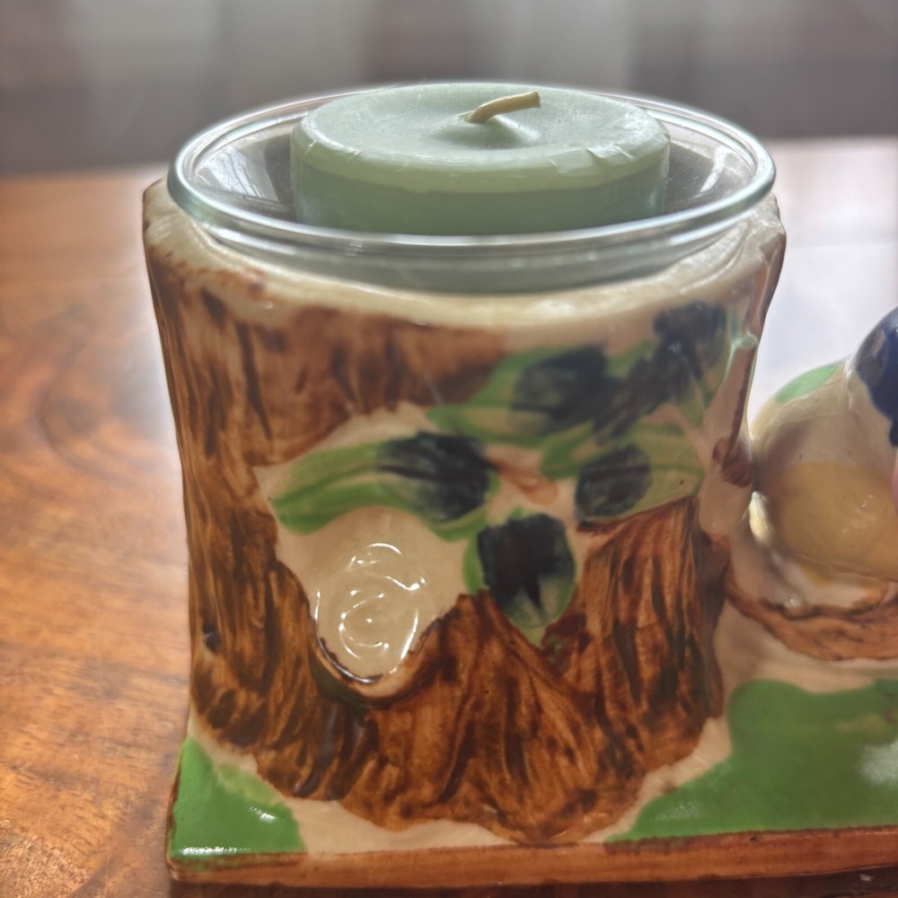 Ceramic Bird Tree Stump Candle Holder 4 1/2" L - 3" Depth - 3 1/2" Tall