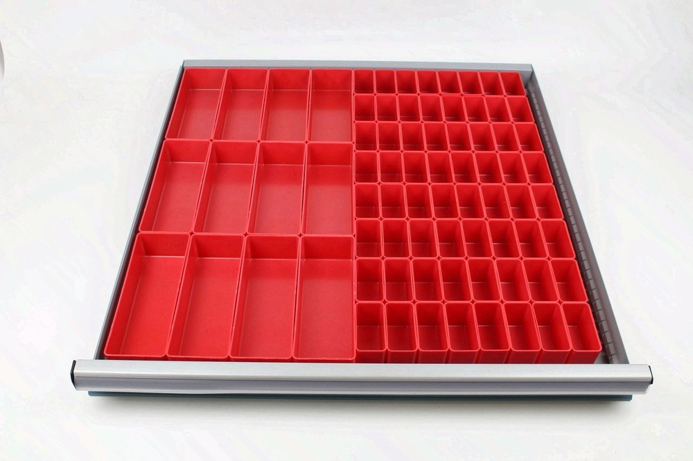 140-Pc Red Drawer Organizer Box Set – 2” Deep – 6 Modular Sizes Ship From US