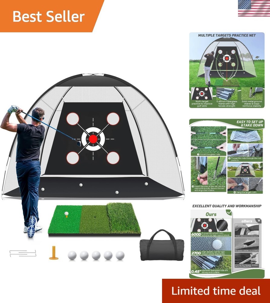Durable Multi-Target 10x7FT Golf Practice Net Set with Carry Bag & Accessories