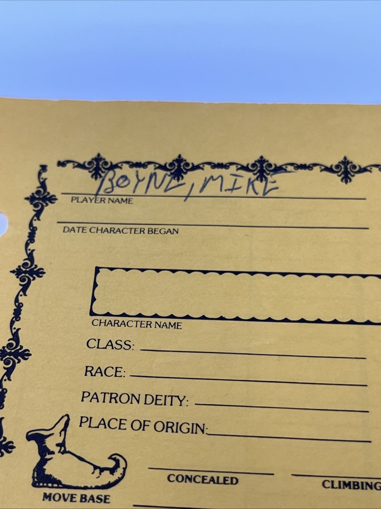 Original AD&D Player Character Record Sheet—Multi Classed Bard Light Use