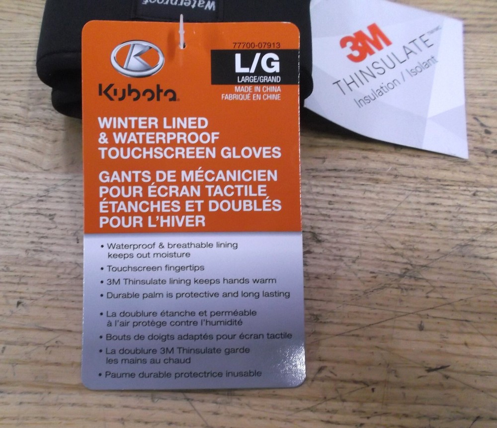 KUBOTA 3M THINSULATE WINTER LINED TOUCHSCREEN WORK GLOVES 77700-07913 LARGE