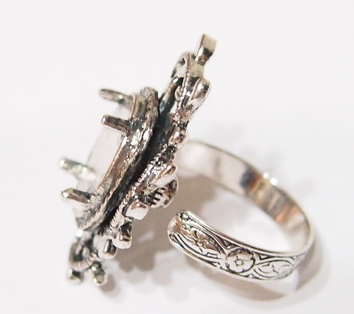 6 - 14x10mm Antique Silver Victorian Deco Loop &Leaves Adjustable Ring Settings
