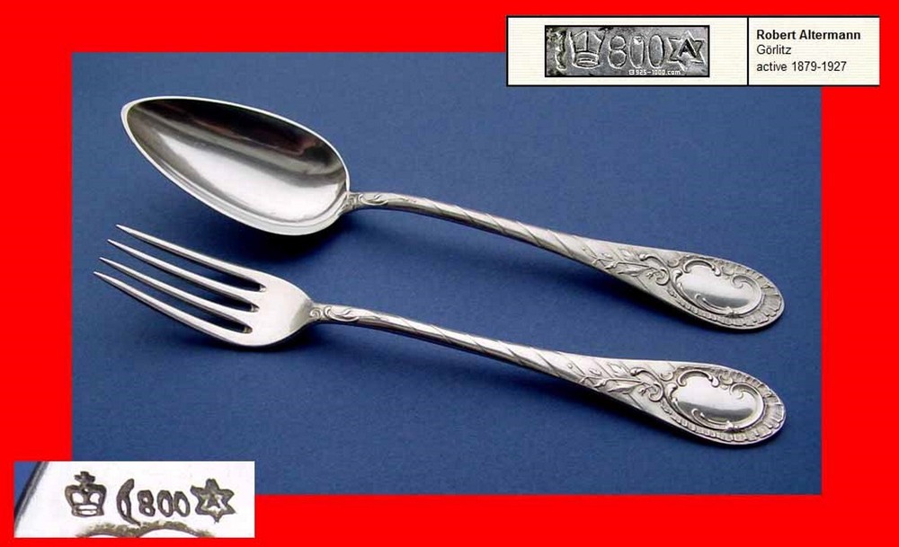Antique Rococo Cutlery Set Fork + Spoon R. ALTERMANN 800 Silver A936