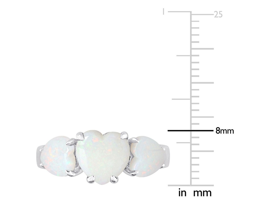 2.22 Carat (ctw) Opal Heart Three Stone Ring Sterling Silver