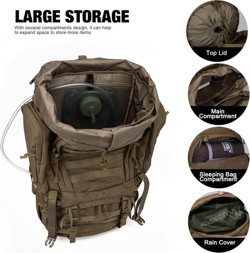 Mardingtop 60L Military Internal Frame Backpack for Khaki