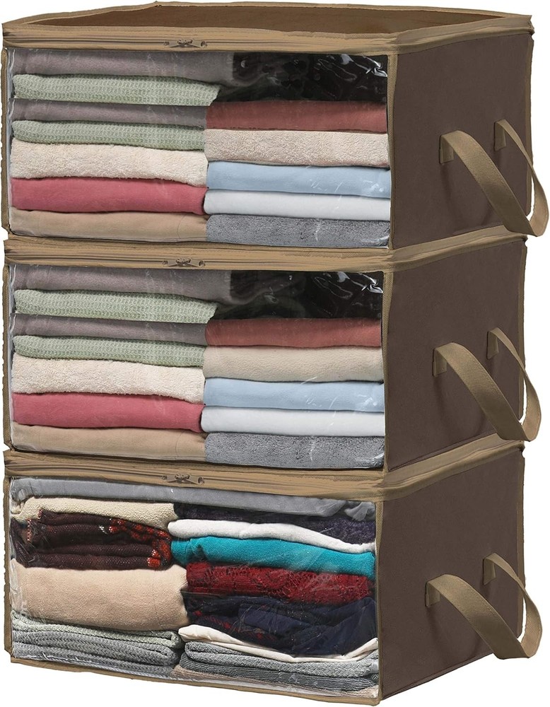 Simple Houseware 3 Pack Foldable Closet Organizer Clothing Medium, Brown