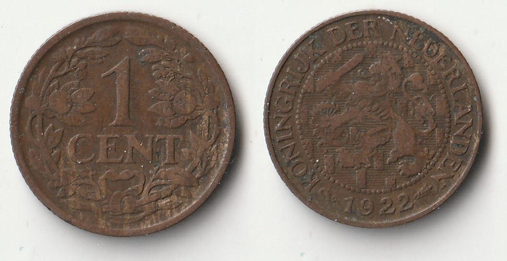 1922 Netherlands 1 cent coin