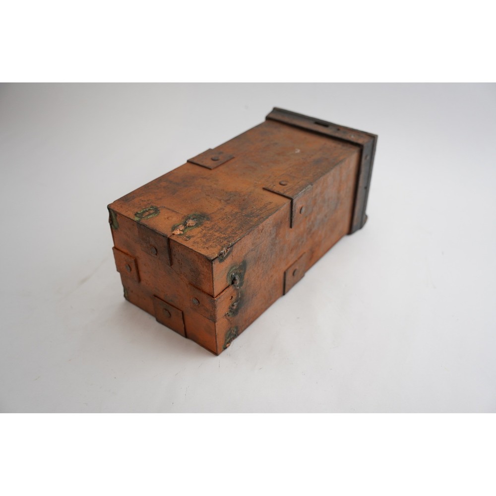 Antique Metal Lock Box with Key Safety Deposit Copper Rectangular Storage