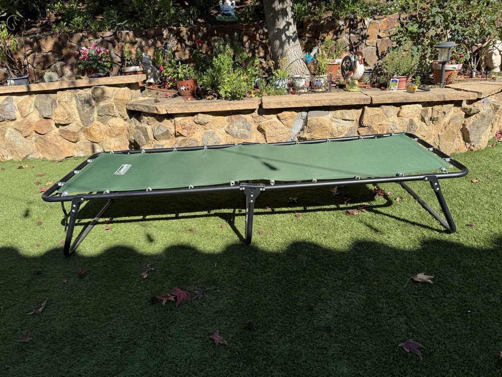 Coleman Folding Portable Camping Cot Green Canvas Metal Frame