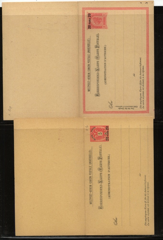 Austria  Turkey   2   postal  reply  cards   unused     MS0213