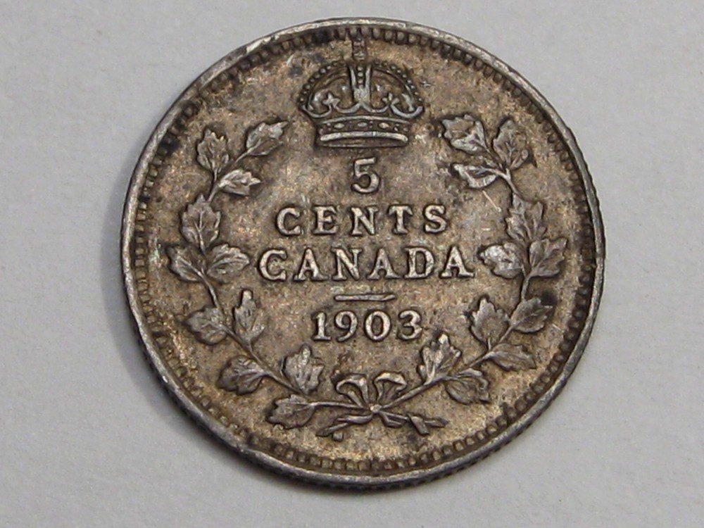 VF w/ Full Crown 1903 Five Cent 5¢ CANADA. #24