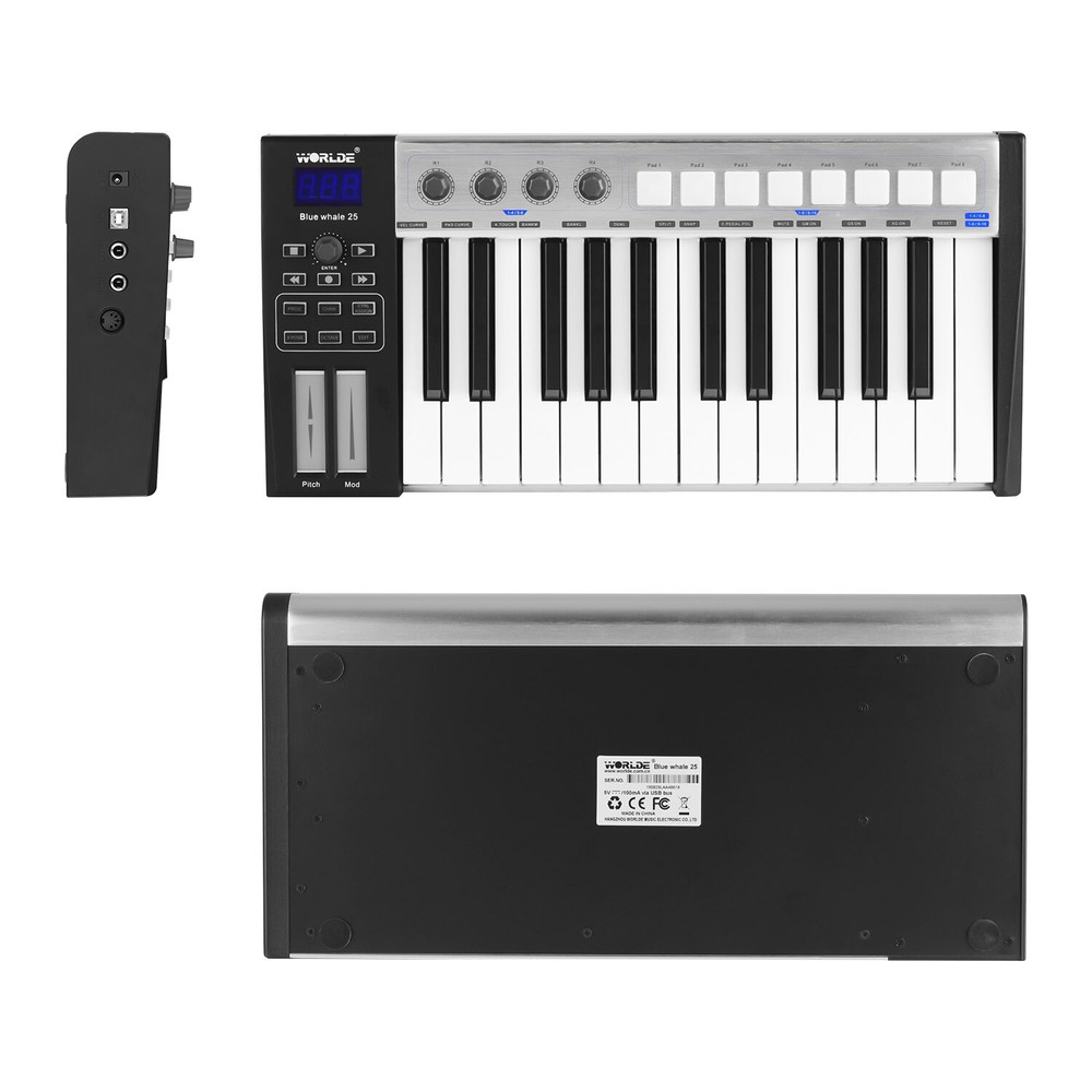 WORLDE Blue whale 25 key USB MIDI Controller Keyboard Trigger Pads w/ USB Cable