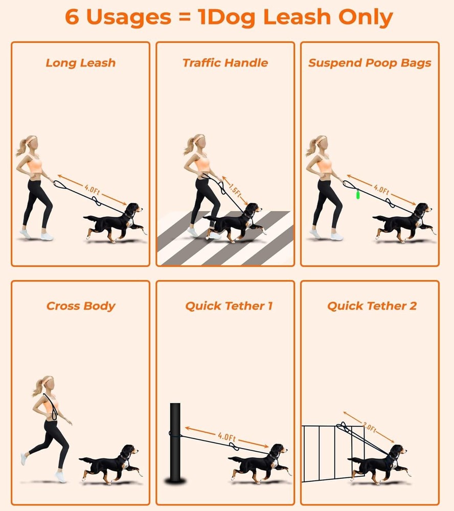Culacos Dog Leash - Leather Training Double Handle and Bungee Design
